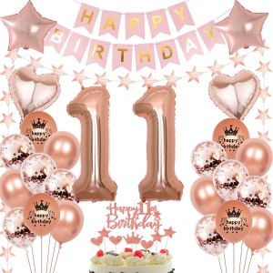 CAUC-Ballon or rose 11 ans anniversaire fille, 11 ans anniversaire fille, ballon 11 ans anniversaire or rose, Decoration anniversaire 11 ans or rose, d&eacute;co fille 11 ans anniversaire, ballons 11 ans f&ecirc; - Neuf