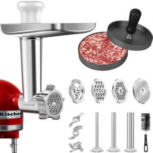 Accessoire broyeur pour m&eacute;langeur KitchenAid, 3 tubes et supports de remplissage de saucisses, 4 disques, 2 lames, presse &agrave; hamburge - Neuf