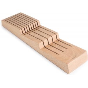 Chenquansarl-39049 - Organisateur De Cuisine Compact Pour Couteaux, Organisateur De Tiroir De Cuisine, Bois De Hêtre Naturel, Jusquà 8 Couteaux, 2 Niveaux, Base Antidérapante, 40.5x11cm - Neuf