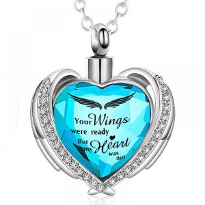 (D&eacute;cembre) Collier Pour Cendres Cadeaux Comm&eacute;moratifs Ange Urne Fun&eacute;raire Bijoux 12 Couleurs Strass Breloques Collier Coeur - Neuf