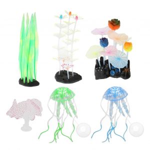 6pcs Brillant Réservoir De Poissons Décorations Simulation Silicone Varech Argent Lotus Feuille De Lotus Plume Corail Méduses Ornements A-B - Neuf