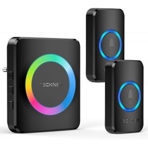 JEXNOVASHOP-Sonnette sans Fil Exterieur Etanche, Sonnette sans Fil Port&eacute;e 600m, Kit de Sonnette avec 1 R&eacute;cepteur Enfichable et 2 &eacute;metteurs, Indicateur RVB, 60 M&eacute;lodies, 5 Niveaux de Volume - Neuf