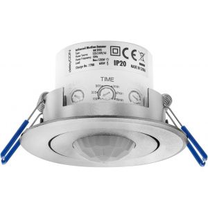 1x Infrarouge D&eacute;tecteur de Mouvement de Plafond - Int&eacute;rieur Port&eacute;e 8m &agrave; 360&deg; Luminosit&eacute; Ambiante R&eacute;glable IP20 Montage Encastr&eacute; Aluminium - Neuf