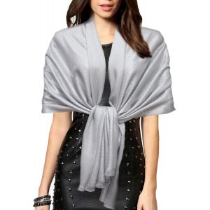 Châle Pashmina Métallique Étincelant Pour Femme-Longue Écharpe De Fête-Couleur Unie-Deux Tons.[G890] - Neuf
