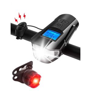 Led Lumière De Vélo Kit Avec Le Compteur De Vitesse (Km / H), Rechargeable Par Usb De L'ordinateur De Vélo Avec Des Éclats De Bell, Imperméable À L'eau De L'odomètre Et Le Feu Arrière - Neuf