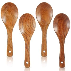 4 Pièces Cuillères En Bois 21,5 Cm Palette À Riz En Bois Cuillère De Service Polyvalente Antiadhésive Résistant À La Chaleur Coo-Yuhao - Neuf