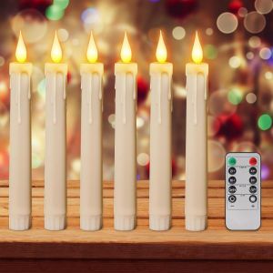 Kalsw-Lot De 6 Bougies Led Avec Minuterie-D&eacute;coration De No&euml;l-Avec T&eacute;l&eacute;commande-Flamme Vacillante-Bougies &Eacute;lectriques-En Cire V&eacute;ritable-Pour D&eacute;coration De No&euml;l,Mariage,F&ecirc;te (02) - Neuf