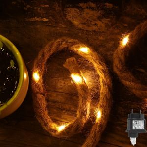Kalanka-Corde Chanvre Guirlande Lumineuse Led 50led 4m De Long Avec Minuterie Et Prise Coton Naturel Cordon En Jute Couleur Blanc Chaud Décoration De Jardin Éclairage Intérieur Décoration De Noël - Neuf