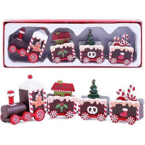 D&eacute;corations De Train De No&euml;l Pain D&iquest;&Eacute;pice De No&euml;l Homme Train 3 Wagons Mini Train En Bois Pour Enfants Cadeau, D&eacute;corations De F&ecirc;te De No&euml;l (Rouge Fonc&eacute;) - Neuf