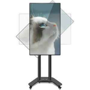 MEVRONISSHOP-cran Rotatif &agrave; 90&deg; Support TV Noir sur roulettes, Support Mobile pour TV Plasma/LCD/LED 32-65 Pouces, R&eacute;glable en Hauteur, Poids Max. 37,5 kg, VESA Max. 400&times;400 mm SC5200 - Neuf