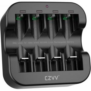 Chargeur De Piles Lithium Rechargeables Aa Aaa À 4 Emplacements Avec Indicateurs Led, Fonction De Charge Ultra Rapide 2h, Protection Contre Les Surcharges, Entrée De Type C (Noir) - Neuf