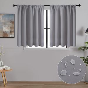 Eryi-Rideau Occultant Court Pour Petites Fenêtre De Cuisine Tissu Impermeable Rideaux Thermiques Isolant Anti Froid Et Chaleur Passe Tringle De Sous Evier, Gris Clair, 120×60cm, Lot De 2 - Neuf