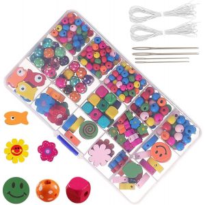 Kalanka-Lot De 400 Perles En Bois Multicolores, Livré Avec Aiguille Et Fil, Diy Kit De Perles Pour Bijoux, Pour Fabrication De Bijoux Diy, Bracelets D'amitié - Neuf