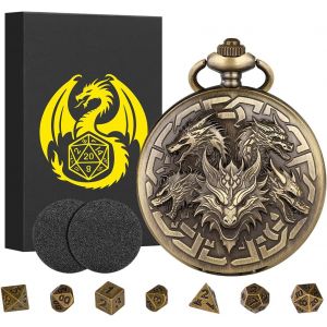 Eryi-Steampunk Cinq Têtes De Dragon Coquille De Montre De Poche, Lot De Mini Dés Dnd, 7 Pièces Dés D&d En Métal Polyédrique, Cadeaux D&d Avec Boîte Cadeau, Accessoires De Jeux De Société De Rôle, Bro - Neuf