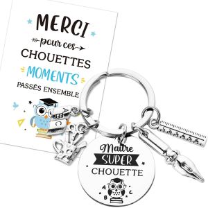 Kal-Kit De Cadeau Maître Porte Clé Breloques Maître Super Chouette Porte Clef Pendentif Et Carte Voeux Enveloppe C?Ur Remerciement De Cadeau Maitresse École Fin D'année Graduation - Neuf