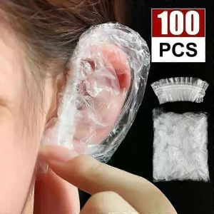 100pcs Jetable Cheveux Earmuff Dye Transparent &Eacute;lastique Douche Cheveux Teinture Outil Bouclier &Eacute;tanche Earpack Pellicule Plastique - Neuf