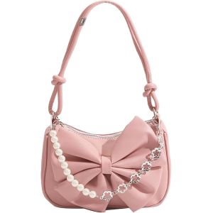 Sac &agrave; Bandouli&egrave;re en Cuir Synth&eacute;tique pour Femme,Sac &agrave; Main Rose,Petit Pochette Femme Y2K Sacs avec Fermeture &eacute;clair pour Shopping,Travail,Voyages,22x15cm - Neuf