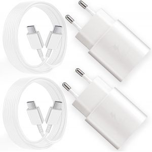 JGD-2 Pack 25W Chargeur Super Rapide Type C pour Samsung Galaxy S25 S24 S23 S22 S21 S20 Plus/Ultra S21FE Note20/10 A55 A54 A53 A34 A33 A20e A15 A13, USB C Chargeur Secteur avec 1.5m Cable USB Type C - Neuf