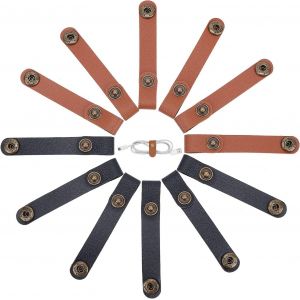 VornixorSarlshop-12PCS Clips de C&acirc;ble en Cuir Support USB Attaches de Fixation Fil Cordon Organisateur Rustique Keeper avec Alliage Snap Boutons Gestion des C&acirc;bles pour Voyage Maison &Eacute;cole Bureau - Neuf