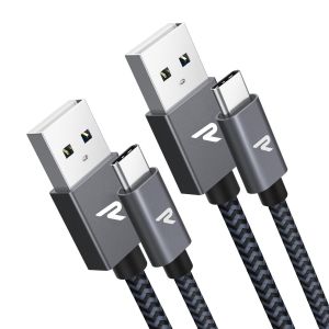 Thef-Câble Usb C [2m + 2m / Lot De 2], Cable Usb Type C 3a Charge Rapide Qc 3.0, Câble Chargeur Usb C Nylon Tressé Pour Samsung Galaxy S21/S20/S10/S9/S8, Huawei P30/P20, Xiaomi - Gris Sidéral - Neuf