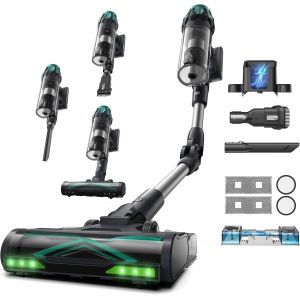 NouvelHorizonstore-Aspirateur Balai sans Fil V15 Max,60Min/65Kpa Aspirateur sans Fil Puissant,Brosse Anti-Emm&ecirc;lement,Tube Pliable, Aspiration et Lavage,GreenEye, Aspirateur pour Poils d'animaux,Tapis - Neuf
