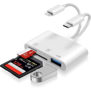 KALANKA-[Apple MFi Certified] Lecteur Cartes SD pour iPhone, Lightning vers Lecteur de Carte m&eacute;moire SD/Micro SD/USB, Adaptateur Cartes SD USB C Lecteur de Cartes pour iPhone 16/15/iPad/Samsung/Cam&eacute;r - Neuf