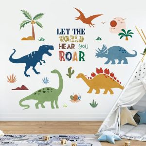 TRAHOO-Stickers Muraux Dinosaure Boho Autocollant Mural Animaux Dino Palmier Tropicales Décoration Murale Garçon Chambre Enfants Bébé Pépinière - Neuf