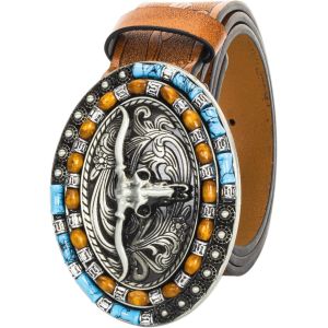 Cauc-Ceinture &Agrave; Boucle De Cow-Boy En Cuir Occidental Pour Hommes, Femmes, Jeans, Ceinture &Agrave; Boucle Florale Grav&eacute;e Longhorn Bull Texas (Taille De 69 &Agrave; 104 Cm) - Neuf