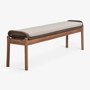 Banc De Jardin 180 Cm En Bois D'acacia Et Corde Tress&eacute;e Karvia Brun Acacia - Neuf