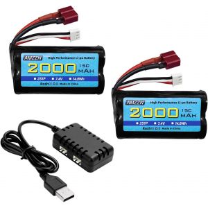 KYAOAYO-7,4V 2000Mah 15C 2S Lipo Batterie Prise En Forme De T Avec Chargeur 2-En-1 Pour Wltoys 12423 12401 12403 12428 162S Hm124 Voitures Télécommandées Et Télécommandées 1/10,1/16 Rapport - Neuf