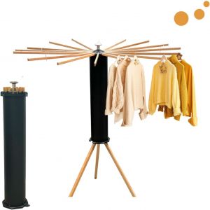 KGABERY-Sèche-Linge Pliable|Parapluie Eventail 360°|Design Minimaliste En Bois Naturel|Sechoir A Linge Pliable&Rangement Facile|Accessoire Buanderie|Deco Maison Chambre Appartement - Neuf