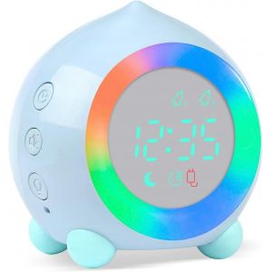 Enfants Réveil Lumières Numérique LED Lampe Réveil Veilleuse Filles Garçons Jour Nuit Enfant Volume Réglable Snooze USB Charge Réveil Bleu - Neuf