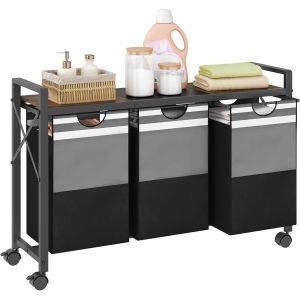 MEVRONISSHOP-Panier &agrave; linge &agrave; 3 compartiments avec roulettes, 150 l, panier &agrave; linge, amovible, pour salle de bain, chambre &agrave; coucher, garde-robe - Neuf