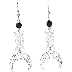Boucles D'oreilles Femme/Fille Déesse Triple Lune Pour En Acier Inoxydable De Style Gothique Creux Avec Rune De Lune En Cristal Noirboucles D'oreilles Pendantes En Forme D'amulette Wicca - Neuf