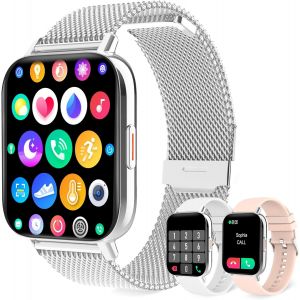 Montre Connectée Femme Avec Appel Bluetooth, 1,69"" Hd Smartwatch Podometre Moniteur De Cardiofréquencemètre Sommeil, 3 Bracelets Montre Intelligente Pour Android Ios Etanche - Neuf