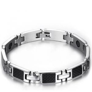 Bracelet Homme Acier Magnetique Fibre De Carbone - Neuf
