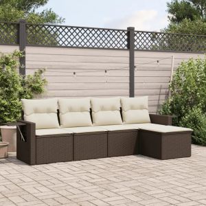 Prolenta Premium - Salon De Jardin Avec Coussins 5 Pcs Marron R&eacute;sine Tress&eacute;e - Neuf