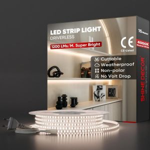 15M Bande Lumineuse Led, 220V Autocollante Silicone Bande Led &Eacute;tanche Ip65, Smd 2835 120 Leds/M Ultra Haute Luminosit&eacute; Pour D&eacute;coration Maison Cuisine Jardin Eclairage Led (Blanc Naturel) - Neuf