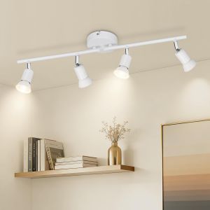 Subzonal-Plafonnier Led 4 Spots Blanc, &Eacute;clairage De Plafond Gu10 Moderne, Barre De Spots, Lumiere Plafond Orientable Int&eacute;rieur Pour Cuisine, Chambre, Salon, Couloir, Sans Ampoules - Neuf