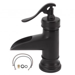 HJLIAN Robinet de lavabo monotrou en cuivre avec sortie cascade pour toilettes sous le comptoir, robinet d'eau chaude et froide, noir - Neuf