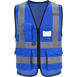 Gilet Haute Visibilit&eacute; Bleu Grande Taille 6Xl 7Xl 8Xl Gilet De S&eacute;curit&eacute; Bleu 6Xl 7Xl 8Xl Avec Poche Devant Avec Des Bandes R&eacute;fl&eacute;chissantes Unisexe[Z179] - Neuf