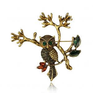 Exquis Fait &Agrave; La Main Femmes Dames Strass Hibou Broche Broche V&ecirc;tements Accessoire (Or) - Neuf