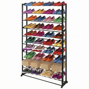 &Eacute;tag&egrave;re &agrave; chaussures, plastique, traverses m&eacute;talliques, pour 40 paires de chaussuresnoir - Neuf