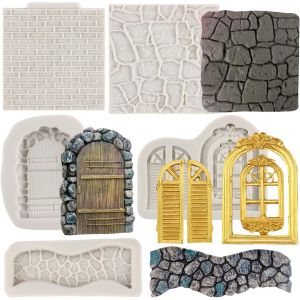 Kalanka-Enchant&eacute; Vintage F&eacute;e Jardin Mur De Brique Texture Moules En Silicone Pierre Texture Porte Pierre Chemin Fondant Moules Fen&ecirc;tre Porte Moule Pour D&eacute;coration De G&acirc;teaux P&acirc;te De Gomme De 5-Kalanka - Neuf