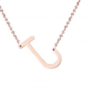 Colliers Tendance En Acier Inoxydable Avec Pendentif En Forme D'alphabet, Or Rose J - Neuf