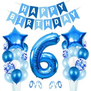 Ballon 6er Anniversaire Bleu,Ballon 6 Déco Anniversaire,Ballon Feuille Happy Birthday,Ballon Géant Feuille Numéro 6,Ballon 6 Déco Anniversaire,Déco Anniversaire Garçon 6 an - Neuf