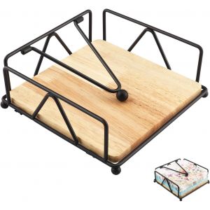 Jexnovashop-Porte Serviette De Table, Distributeur De Serviettes En Métal Barre Lestée, 18 X 18 X 8 Cm Porte-Serviettes Papier Avec Base En Bois, Support Serviette Pour Salon, Cuisine, Pique-Nique, C - Neuf