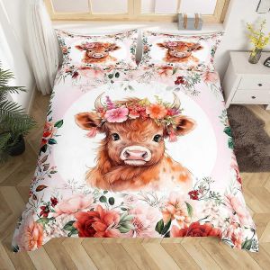 Ensemble De Literie Pour Enfant (Taille Simple) Avec Motif Vache Des Highlands Et Housse De Couette &Agrave; Motif Animal De Dessin Anim&eacute; Pour Adolescents - Neuf