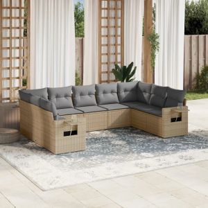 Prolenta Premium - Salon De Jardin Avec Coussins 9 Pcs Beige R&eacute;sine Tress&eacute;e - Neuf