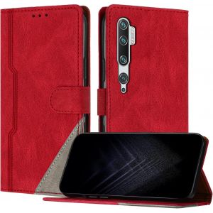 KAL-&Eacute;tui Pour Xiaomi Mi Cc9 Pro/Note 10 /Note 10 Pro, Housse En Cuir Pu Avec [Protection Antichoc Tpu] [Fonction Support] [Porte-Cartes ] Antichoc Magn&eacute;tique Coque Pour Mi Cc9 Pro - Rouge - Neuf